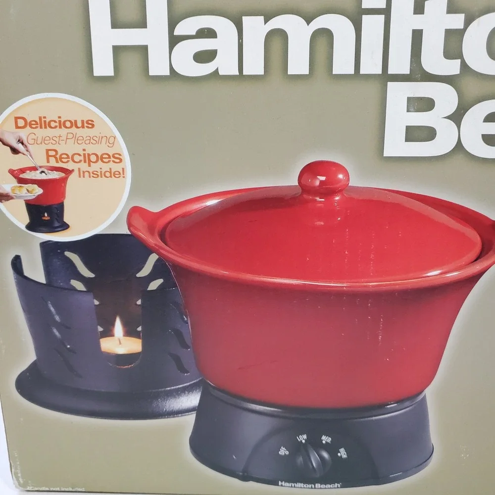 Hamilton Beach Party Crock 3 Piece Cookset Red Stoneware 1.5 Qt 33416